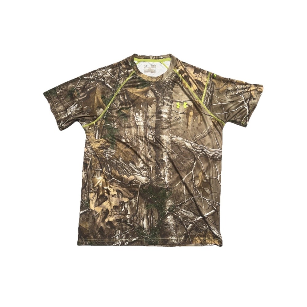 Under Armour T Shirt Mens Scent Control Heat Gear Realtree Hunting Camo Tee Sz M
